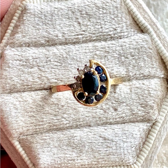 14K SOLID GOLD GENUINE 1.2CT SAPPHIRE & DIAMONDS RING - Picture 12 of 13